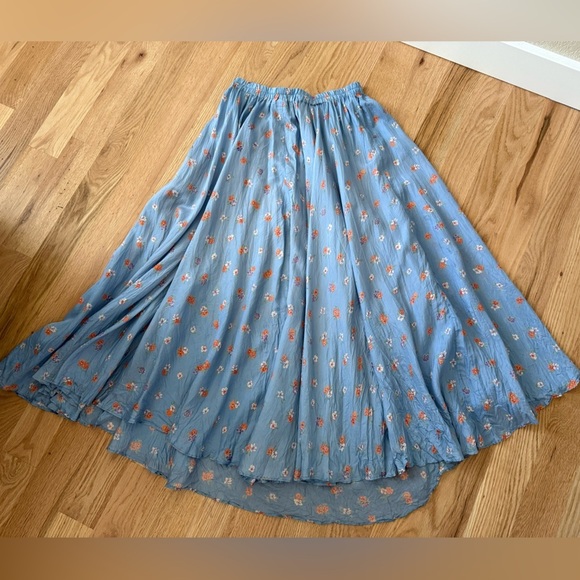 Vintage 100% Silk Floral Asymmetrical Maxi Skirt Elastic Waist Small - Picture 6 of 7